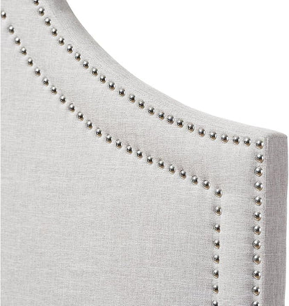 Urban Upmarket Modern and Contemporary Fabric Upholstered Headboard, Nailded Trim Head Board Beige/Queen