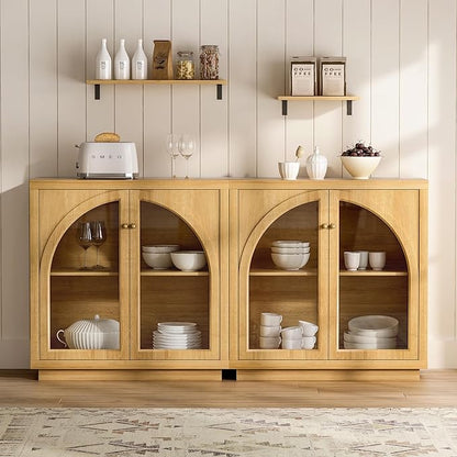 Sideboard Buffet Cabinet, Storage Cabinet with Adjustable Shelf Modular Accent Display Case with Acrylic Doors Console Table for Living Room Kitchen Entryway, Natural Oak