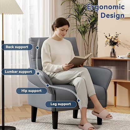 HAOBO Home Modern Grey Accent Chair Upholstered PU Leahter Armchair for Bedroom Living Room Chairs Office Chair