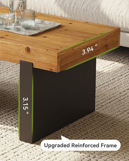 LITTLE TREE Solid Wood Coffee Table, 47.2" Center Table for Living Room, Black and Wood Two-Tone Modern Coffee Table, Rectangle Farmhouse Living Room Table for Bedroom, Easy Assembly, Rustic Natural