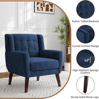 Lumibee Accent Chairs Set of 2, Velevet Fabric Armchairs for Living Room, Comfy Upholstered Arm Chairs Tufted for Indoor Bedroom Office Room (Royal Blue Velvet)