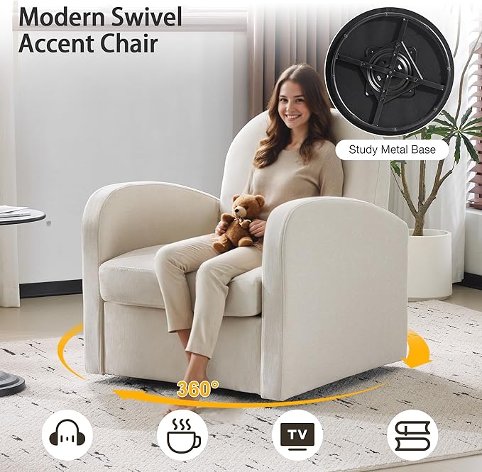 MELLCOM Swivel Accent Chair with Hidden Storage Set of 2, Comfy Chenille Fabric Upholstered Leisure Armchair with Lumbar Pillow and Side Pocket for Living Room Bedroom Reception Room and Office