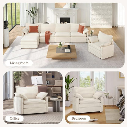 Vesgantti 40" Single Seat Sofa, Comfy Cloud Couch Deep Seat Upholstered Couch Corduroy Modern Sofa with Armrest Pillow, Easy Assembly for Living Room, Bedroom and Apartment, Beige