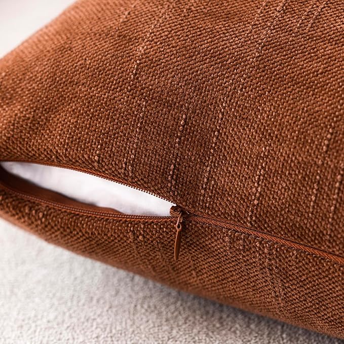 Foindtower Pack of 2 Soft Textured Throw Decorative Pillow Covers Lumbar Accent Solid Cushion Cover Cozy Farmhouse Pillow Case with Zipper for Couch Sofa Bed Living Room 12x24 Inch, Burnt Orange