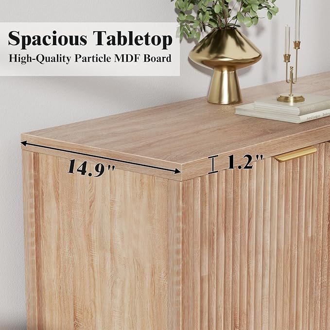 Fluted Sideboard Buffet Cabinet, 46.5" Modern Storage Cabinet with 2 Doors & 3 Drawers, Sideboard Console Table for Entryway,Living Room,Kitchen,Dinning Room-Natural Oak