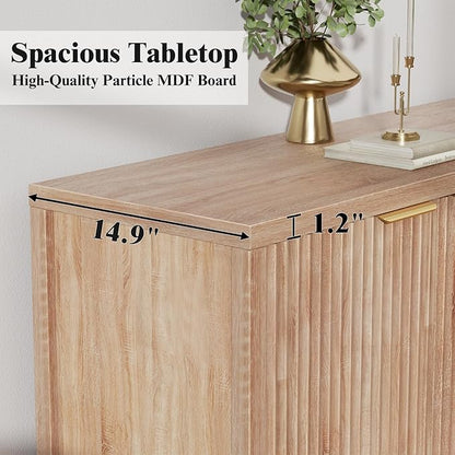 Fluted Sideboard Buffet Cabinet, 46.5" Modern Storage Cabinet with 2 Doors & 3 Drawers, Sideboard Console Table for Entryway,Living Room,Kitchen,Dinning Room-Natural Oak