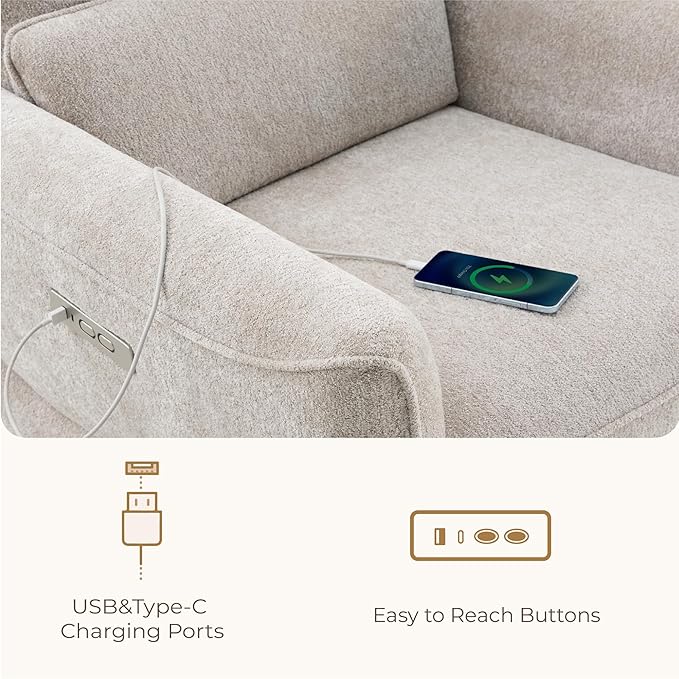 CHITA Power Nursery Rocking Chair, Swivel Glider Recliner Chair with Solid Wood Base, Bulit-in USB & Type-C Charging Ports for Living Room, FSC Certified, Taupe