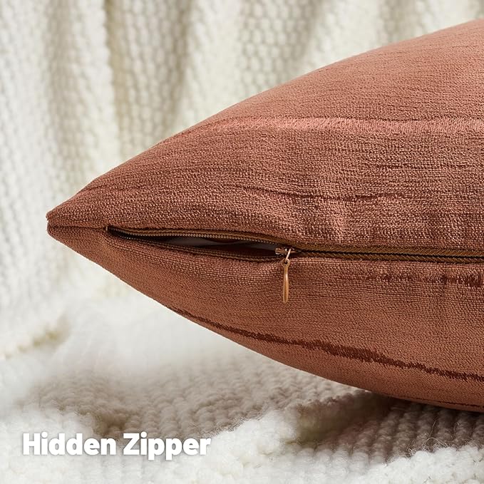 FUTEI Rust Chenille Decorative Throw Pillow Covers 22x22 Inch Set of 2,Soft Embossed Striped Textured Cushion Case,Modern Home Decor for Couch Bed Living Room
