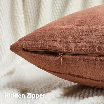 FUTEI Rust Chenille Decorative Throw Pillow Covers 22x22 Inch Set of 2,Soft Embossed Striped Textured Cushion Case,Modern Home Decor for Couch Bed Living Room