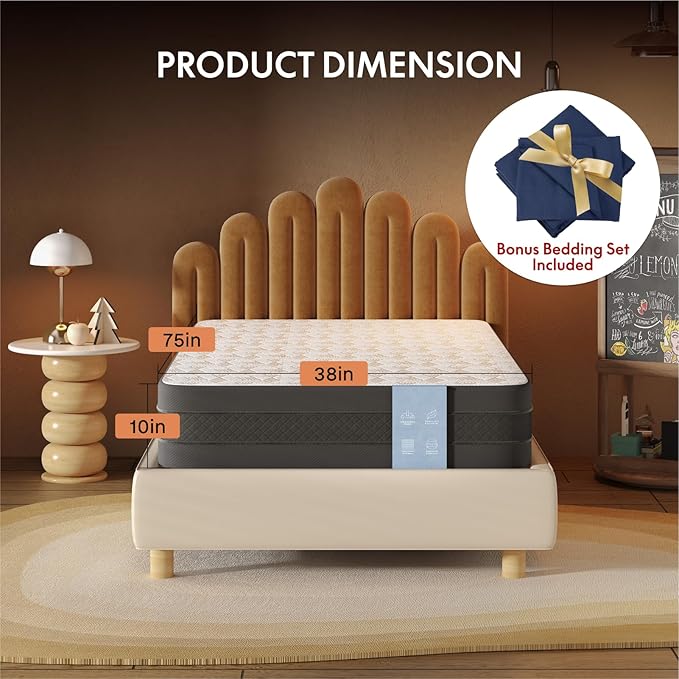 FLEXISPOT 10'' Twin Size Bamboo Mattress,Cooling Gel Memory Foam, Medium Firm, 10-Year Warranty, Bed-in-A-Box, Certi-PUR & Oeko-TEX Certified, Washable, Fire-Resistant.