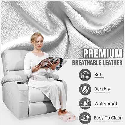 Rocking Recliner Chair, Massage Rocker Recliner Chair with Vibration Massage and Heat, 360° Swivel Recliner Chairs, Living Room, Bedroom, Nursery, RV, Grey