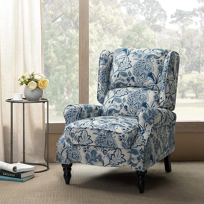 HULALA HOME Upholstered Wingback Recliner Chair, Small Adjustable Footrest Push Back Single Reclining Sofa, Mid Century Modern Lounge Armchair for Living Room, Bedroom, Reading/Jacobean