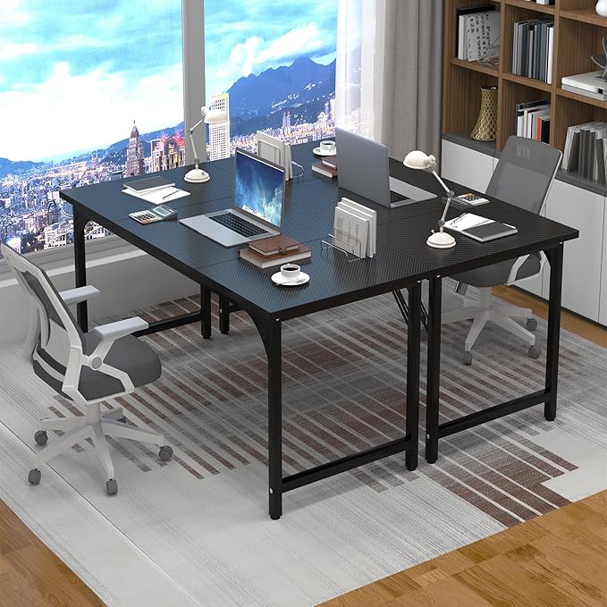 StarGraph Modern Computer Desk 47 Inch Large Office Desk with Carbon Fiber Desktop Home Office Desks with Sturdy Metal Frame Gaming Study Writing Work from Home Desks, Black