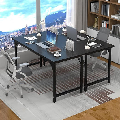 StarGraph Modern Computer Desk 55 Inch Large Office Desk with Carbon Fiber Desktop Home Office Desks with Sturdy Metal Frame Gaming Study Writing Work from Home Desks, Black