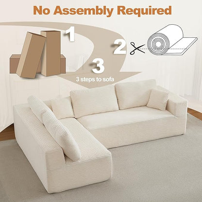 106" Cloud Modular Sectional Sofa Couch,L-Shape Modern Boneless Sectional Couch with Deep Seat,Upholstered Couches for Living Room Bedroom,No Assembly Required,Beige