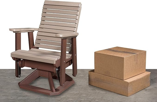 DutchCrafters Modern Horizontal Slat High Back Poly Glider Chair Outdoor Patio Furniture (White & Weatherwood)