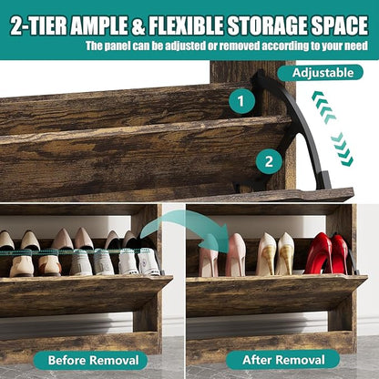 Shoe Storage Cabinet for Entryway with 6 Flip Drawers, Sturdy Wood Hidden Shoe Storage, Freestanding Narrow Slim Shoe Organizer for Front Door Entrance, Living Room, Hallway, Bedroom, Brown