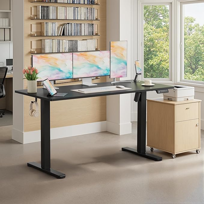 Homall Height Adjustable Electric Standing Desk, Memory Stand up Desk with Headphone Hook, Home Office Desks with Splice Board