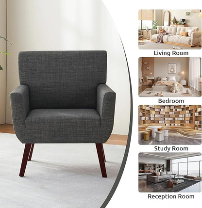 Upholstered Accent Chair,Mid Century Modern Office Fabric Small Living Room Chair with Arm,Comfy Wingback Armchair for Bedroom Reading (Grey, 2 PC)
