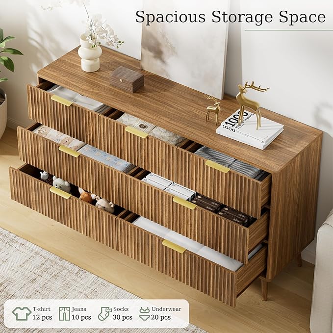LYNSOM Fluted Dresser and Nightstand Sets 2 Piece, 2-Drawer Nightstands and 7-Drawers Dresser, Wood Bedroom Furniture Set for Home, Bedroom, Hallway, Natural Oak