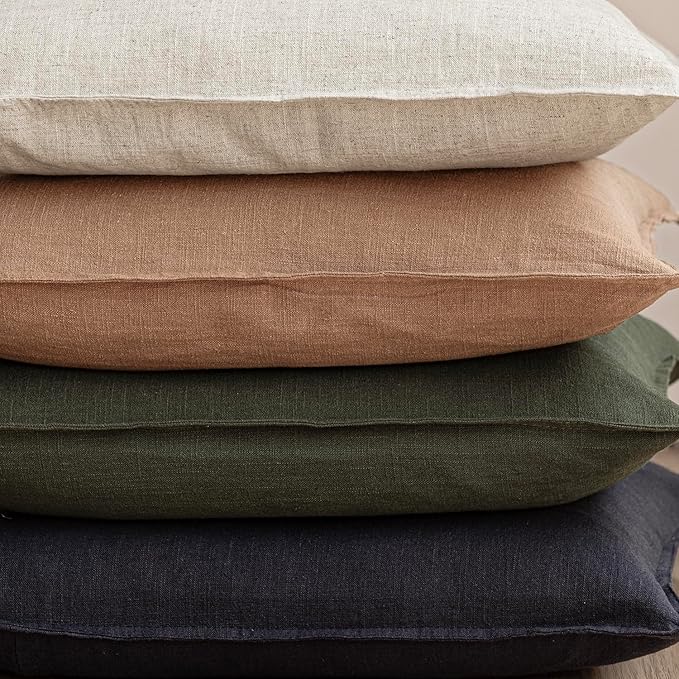Foindtower Pack of 2, Decorative Linen Solid Throw Pillow Covers Accent Lumbar Cushion Case Boho Farmhouse Pillowcase for Chair Couch Sofa Bedroom Living Room Home Decor 12 x 20 Inch Dark Olive Green