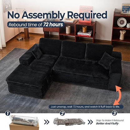 106" Oversized Couch Sofa, L Shape Couches for Living Room, No Assembly Required Corduroy Sectional Sofas with Left Facing Chaise for Home Apartment