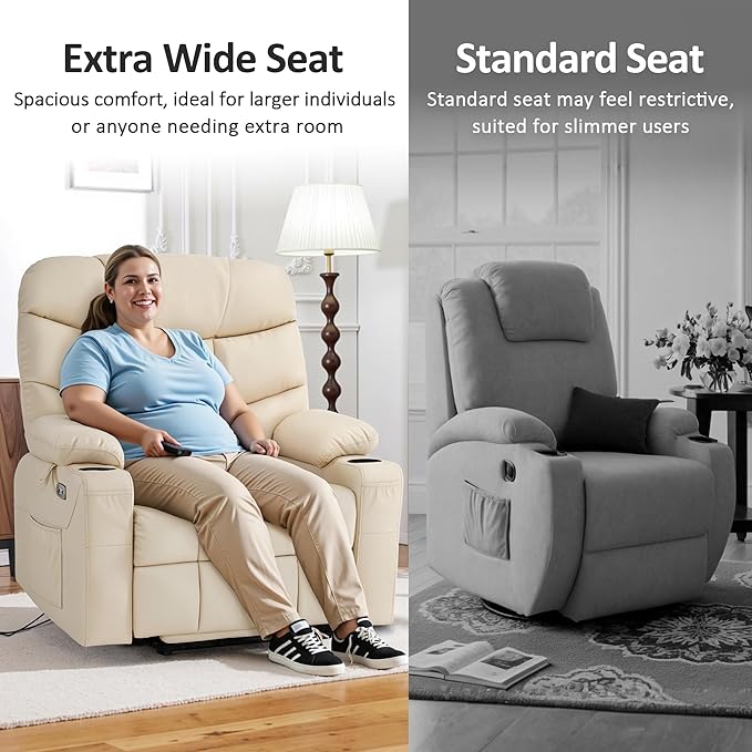 MCombo Oversized Power Lift Recliner Chair with Extended Footrest for Elderly People, Faux Leather R7289 (Cream White, Oversize)