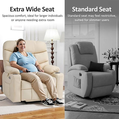 MCombo Oversized Power Lift Recliner Chair with Extended Footrest for Elderly People, Faux Leather R7289 (Cream White, Oversize)