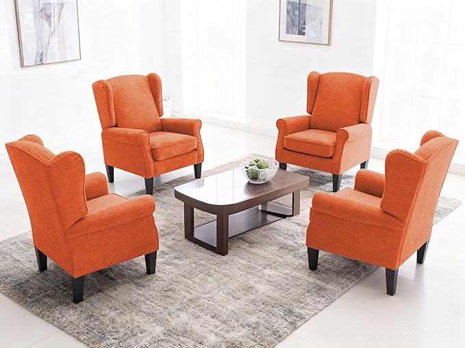 Accent Chair for Living Room Set of 2, High Back Reading Armchairs with Removable Seat Cushion, Mid-Century Single Couch in Fabric, Modern Ergonomic Wingback Chair for Bedroom,Club, Balcony