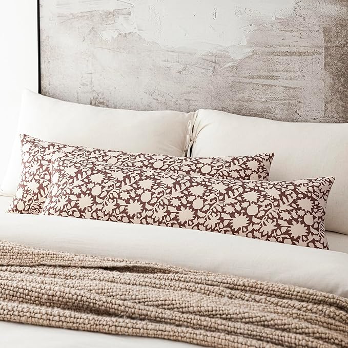Foindtower Set of 2 Decorative Long Body Lumbar Throw Pillow Covers Accent Farmhouse Cushion Covers Boho Neutral Pillowcase for Couch Sofa Bedroom Living Room Home Decor,14×36 Inch,Wine Red