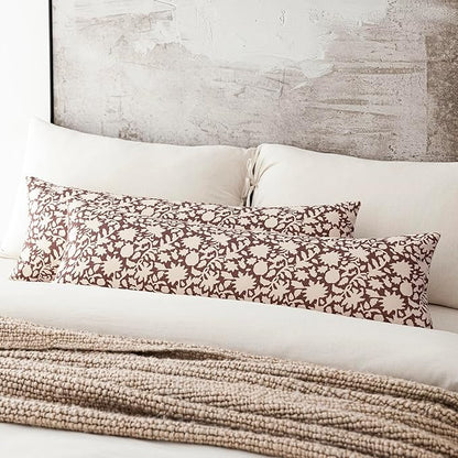 Foindtower Set of 2 Decorative Long Body Lumbar Throw Pillow Covers Accent Farmhouse Cushion Covers Boho Neutral Pillowcase for Couch Sofa Bedroom Living Room Home Decor,14×36 Inch,Wine Red