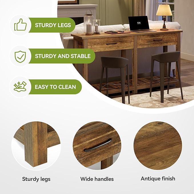 LITTLE TREE Modern Console Tables with 2 Drawers, Rustic 63 Inch Entryway Furniture, Behind Couch Table with Storage Shelf, for Living Room, Hallway, Entrance, Foyer, Rustic Brown