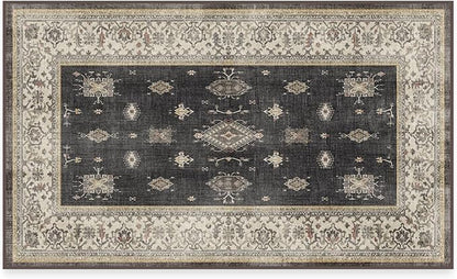 RUGGABLE Washable Vintage Area Rug – Verena Dark Wood 3x5, Stain-Resistant, Non-Slip – Small Machine Washable Rugs for Living Room, Bedroom, Hallway, Entryway & Office–with Standard Pad