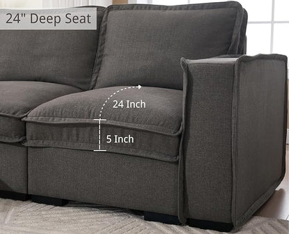 EALSON 119" Modular Sectional Sofa Comfy Cloud Couch with Ottoman Modern Convertible L Shape Couches with Wooden Legs Linen Deep Seat Couch 4-Seater Sofa with Ottoman for Living Room/Apartment, Grey