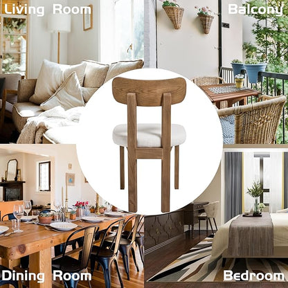 Beige Dining Chairs Set of 4, Mid Century Modern Linen Dining Room Chairs with Curved Back, Armless Kitchen Chairs for Living Room/Restaurant/Balcony/Bedroom/Home Desk/Task