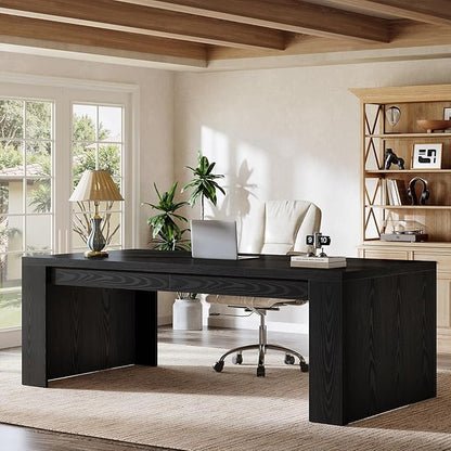 Tribesigns 70.9-Inch Executive Desk, Large Wooden Computer Office Desk with Sturdy Double Pedestal Legs, Writing Table Business Workspace Home Office Furniture for Home Office (Black)