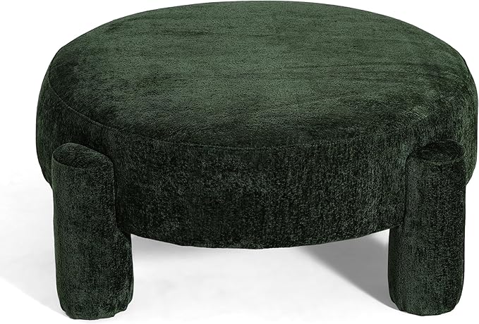 Christopher Knight Home Chobi Round Fully Ottoman Foot Stool, Velvet Pouf Footstool Ottoman Seat, Upholstered Foot Chair, Round Footrest, Modern Side Table for Living Room Bedroom Home Decor, Green