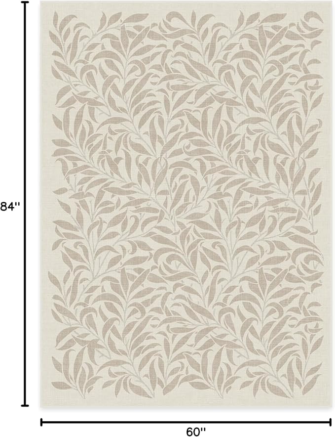 RUGGABLE x Morris & Co Machine Washable Area Rug – Pure Willow Boughs Natural 5x7, Stain-Resistant, Non-Slip – Medium Rugs for Living Room, Bedroom, Hallway, Entryway & Office–with Cushioned Pad
