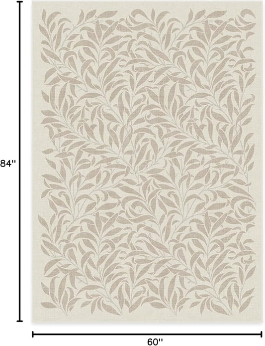RUGGABLE x Morris & Co Machine Washable Area Rug – Pure Willow Boughs Natural 5x7, Stain-Resistant, Non-Slip – Medium Rugs for Living Room, Bedroom, Hallway, Entryway & Office–with Cushioned Pad