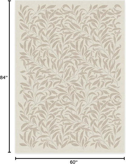 RUGGABLE x Morris & Co Washable Area Rug– Pure Willow Boughs Natural 5x7, Stain-Resistant, Non-Slip–Medium Machine Washable Rugs for Living Room, Bedroom, Hallway, Entryway & Office–with Standard Pad