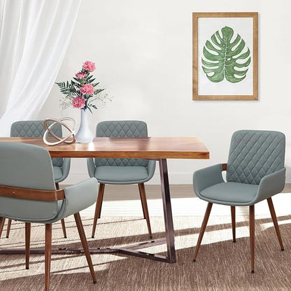 LUNLING Mid Century Modern Faux Leather Dining Room Chairs,Upholstered Seat Metal Legs Chairs Blue Faux Leather Kitchen Chair Reception Room Chair,1PCS