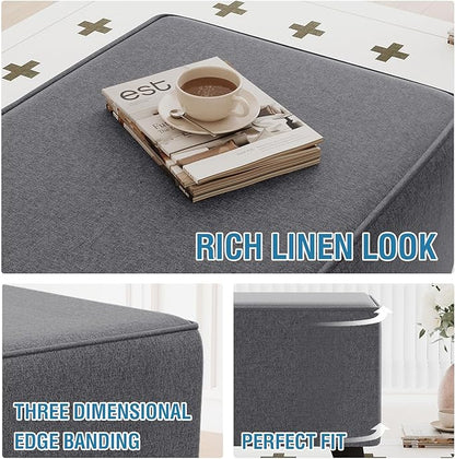 H.VERSAILTEX Ottoman Cover Slipcover Square Fit Length 18"-19" Footrest Sofa Slipcovers Stool Cover Footstool Protector Covers Feature Thick Durable Linen Look Fabric Removable Washable - Heather Grey