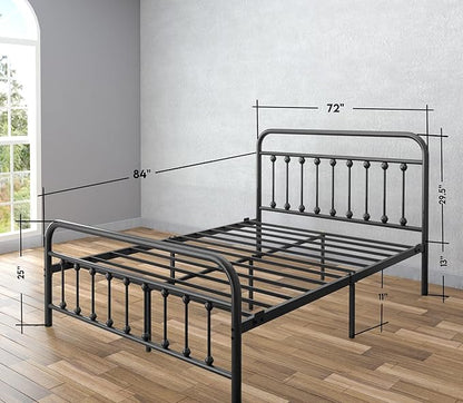 Golden Gate Beds Victorian Vintage Style Metal Bed Frame with Wrought Iron Headboard and Footboard, Classic Platform Bedframe Storage, No Box Spring Needed, Mattress Foundation, Black, California King