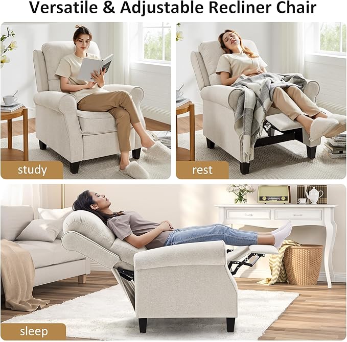 Oversized Recliner Chair for Living Room, Modern Reclining Sofa Home Theater Seating with Upholstered Push Back, Mid-Century Reclining Armchair with Lumbar Support, Bedroom, Reading Nook, Office