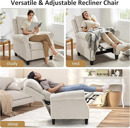 Oversized Recliner Chair for Living Room, Modern Reclining Sofa Home Theater Seating with Upholstered Push Back, Mid-Century Reclining Armchair with Lumbar Support, Bedroom, Reading Nook, Office