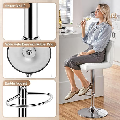 Yaheetech Bar Stools Set of 4, PU Leather Adjustable Swivel Barstools, Modern Armless Bar Chairs with Bigger Base, Thickened Seat Cushion, Square Island Barstools for Kitchen Island, White