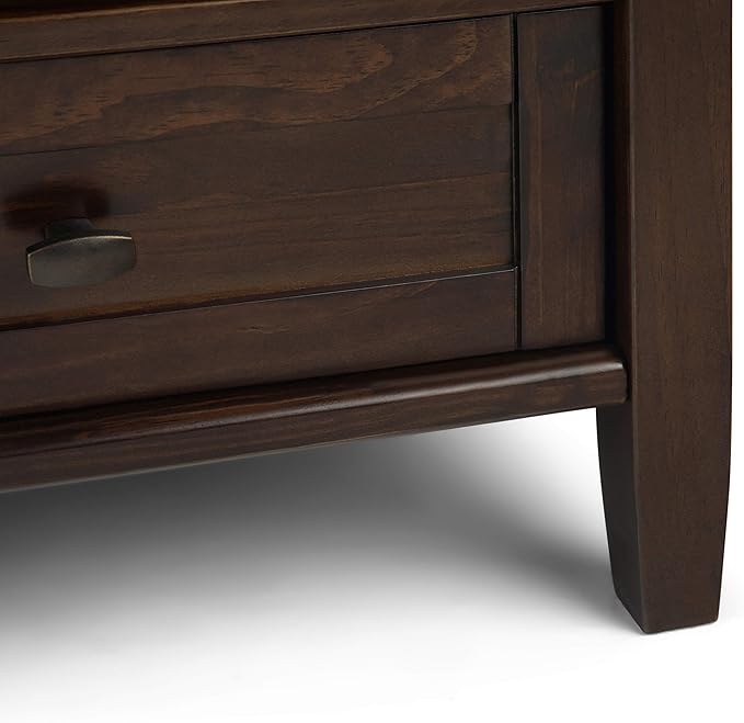 SIMPLIHOME Warm Shaker Square Coffee Table - 36 inch Wide Solid Wood Cocktail Table in Tobacco Brown, Transitional Living Room Table with Large Storage Drawer and Open Shelf for Sitting Area