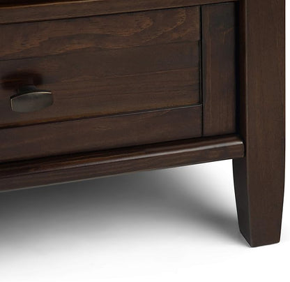 SIMPLIHOME Warm Shaker Square Coffee Table - 36 inch Wide Solid Wood Cocktail Table in Tobacco Brown, Transitional Living Room Table with Large Storage Drawer and Open Shelf for Sitting Area