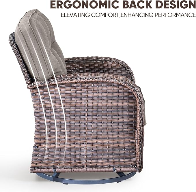 5-Piece Rotating Balcony Chair Set with 31-inch T-Shaped Wide backrest - Rattan Outdoor Rotating Balcony Chairs, Wide backrest Comfortable Outdoor Sliding Chair - Brown | Grey