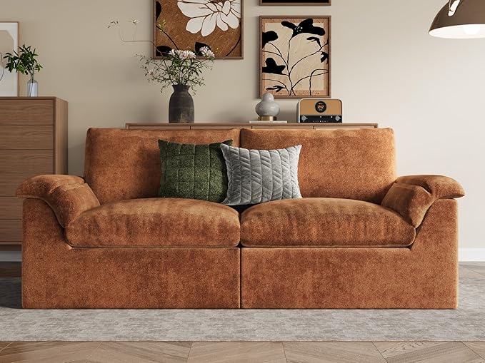 EASE MOOSE Oversized Boneless Couch for Living Room, Sectional Cloud Sofa, Modular Cloud Couch Loveseat, 2-Seat Deep Sofas with Pillow for Bedroom, Apartment, No Assembly Required, Chenille (Brown)